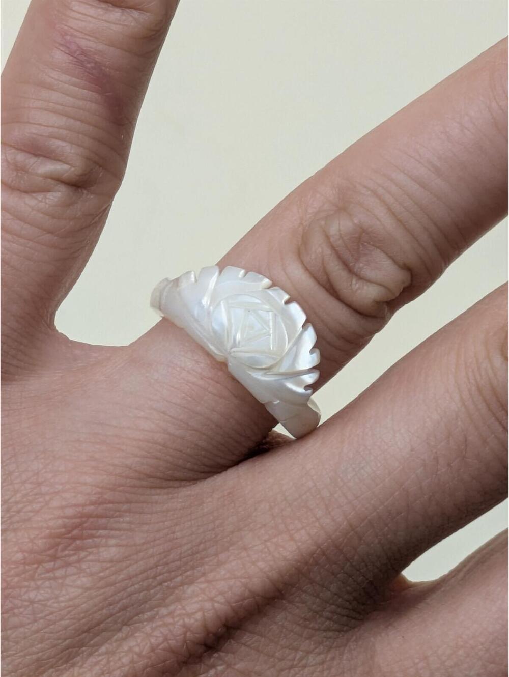 dainty mother of pearl carved ring
